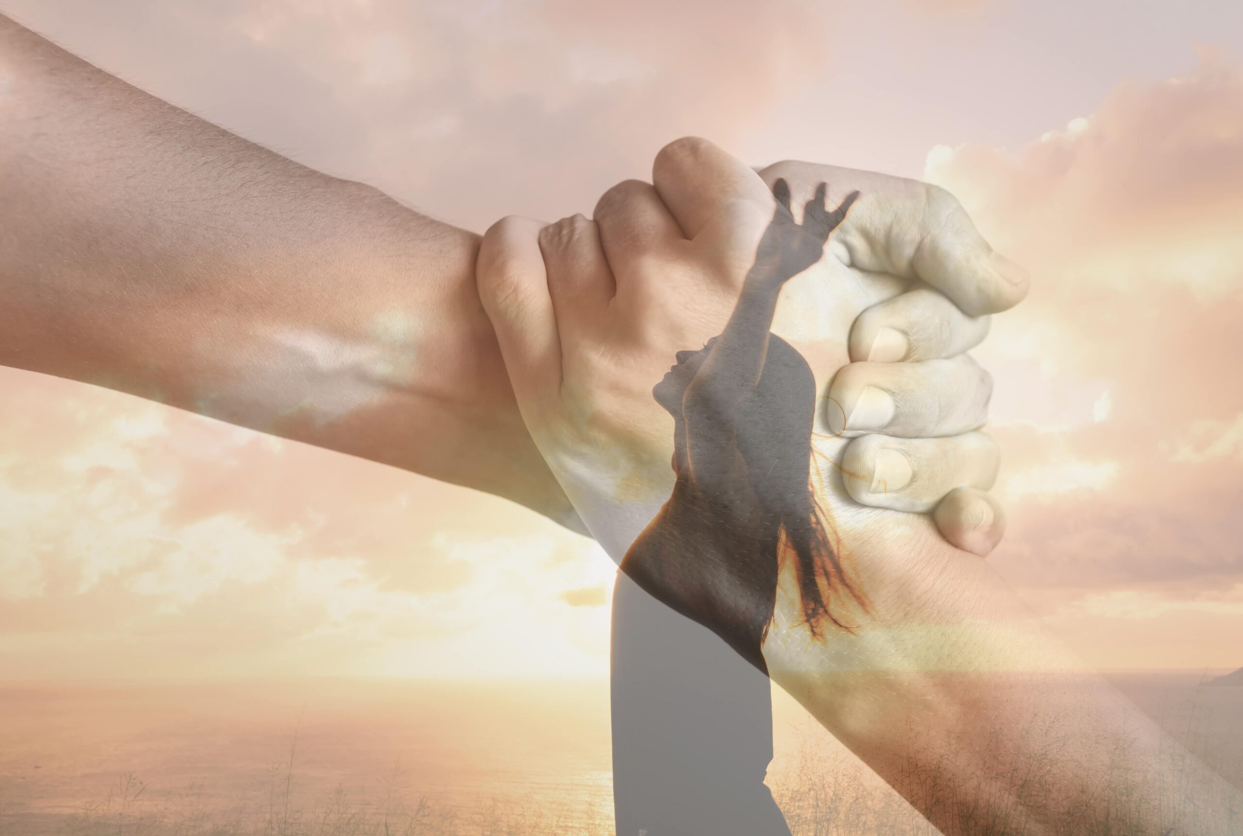 recovery career support Conceptual image of hands representing strong support and commitment to career stability after recovery.
